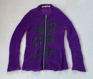 Vintage Comme Des Garcons Purple Mohair Mix Wool Law Gauge Knit Zipper Sweater - Picture 1 of 16