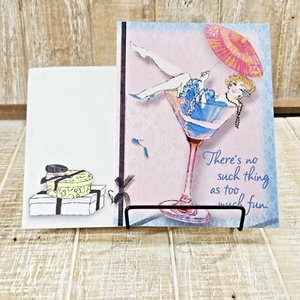 Leanin Tree Birthday Greeting Card Pink Blue Champagne Glass Too Much Fun - Picture 1 of 13