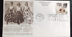 TEEN FASHIONS CIRCLE SKIRTS BLUE JEANS 1950s DECADE 1999 MYSTIC CACHET FDC - Picture 1 of 1