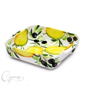 BASSANO KERAMIK AUFLAUFFORME BRÄTER ZITRONE MIT OLIVE MOTIV AUS ITALIEN NEU - Bild 1 von 3