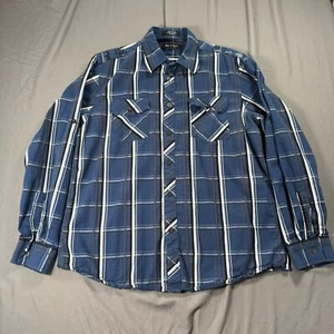Eighty Eight Platinum Long Sleeve Button-Up Pocket Shirt Plaid Blue L - Picture 1 of 8