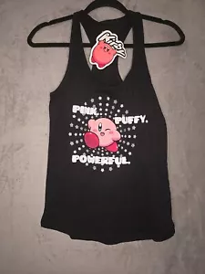 Kirby New Adult Tank Top Black Pink Puffy Powerful Retro - Picture 1 of 6