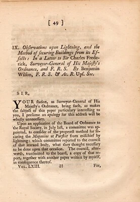 Observations upon Lightning and the Method of securing Buildings from its Effect - Image 1 of 3