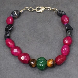 124 Cts Pink Ruby , Emerald , Iolite & Tiger Eye Beaded Bracelet AK 33 E498 - Picture 1 of 3