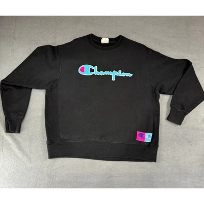 Champion 19 Reverse Weave Sweatshirt Mens XL Black Long Sleeve Spellout Crew - Image 1 of 4