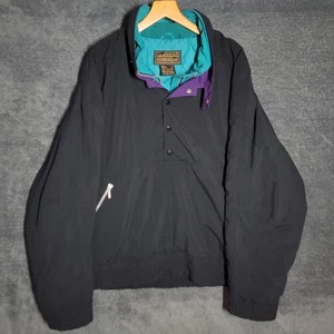 Vintage Eddie Bauer Jacke Herren Large schwarz Puffer isoliert Gänsedaunen 1/4 Reißverschluss - Bild 1 von 13