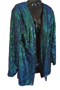 KANCY KOLE Damen Pailletten Jacke Gr. L vorne offen Swiftie Bling Urlaub Schimmer - Bild 1 von 11