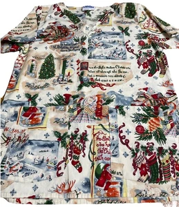 Landau USA Medical Top Tunic Scrubs Size Small Christmas Graphics Short Sleeve - Picture 1 of 9
