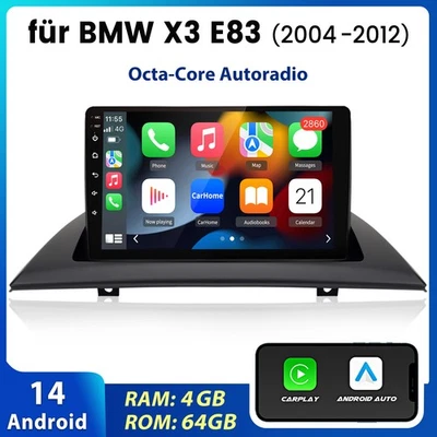 9" Android 14 Autoradio Für BMW X3 E83 GPS Navi Carplay SWC DAB+ 4+64G Octa-Core - Bild 1 von 4