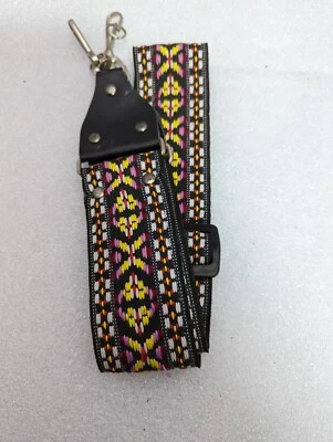 Vntage 80s Hippie Camera Strap Adjustable Geometric Design Pink Red Yellow Black - Image 1 of 4