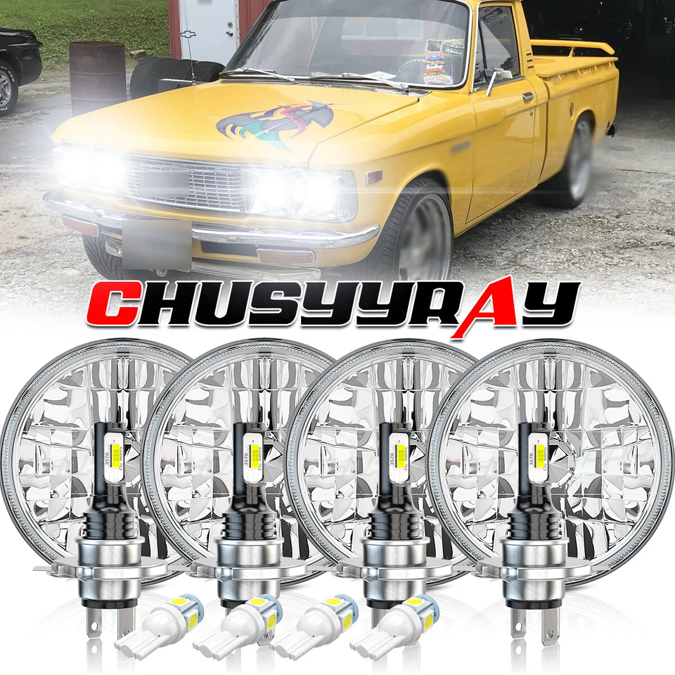 For Ford Custom 500 1964 1965 1966-1977 4pcs 5.75" 5-3/4'' Round LED Headlights - Image 1 of 4