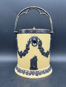 Antique Wedgwood Jasperware Black on Yellow Biscuit Jar as found - Picture 1 of 10