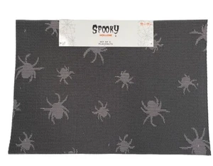 SPOOKY HOLLOW Dinner Placemats 4 Pack Spider Print Halloween Black White 19"x13" - Picture 1 of 3