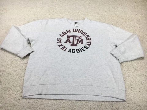 Texas A&M Aggies Sweater Mens Extra Large Gray Sweatshirt Russell Crew Neck Logo Cover