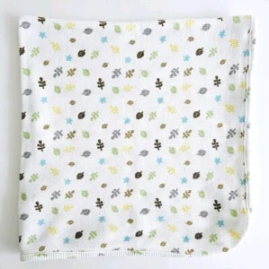 Just born Baby Blanket Leaves Leaf Thermal Waffle White Blue Green Yellow Brown - Picture 1 of 6