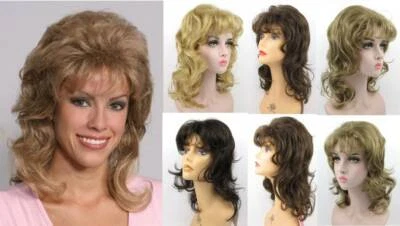 70S 80S WOMEN SHOULDER LENGTH LAYERED TOP & FEATHERED BACK WAVY MULLET WIG VICKY - Image 1 of 4