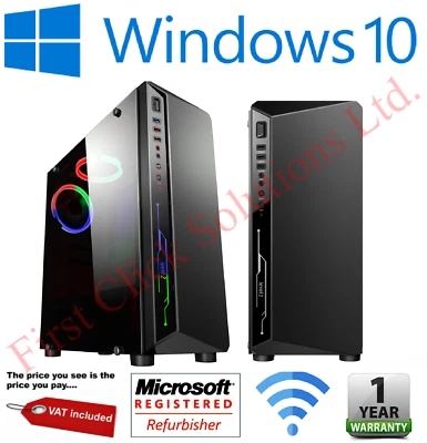 Gaming PC Quad Core i5 Computer SSD HDD 4-16 GB RAM GT GTX GFX Windows 10 WiFi - Image 1 of 2