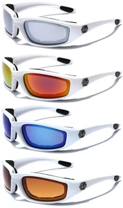 White Mirror Lens Padded Choppers Biker Riding Sunglasses Motorcycle Goggles New - Picture 1 of 5
