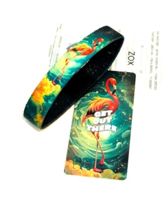 ZOX **GET OUT THERE** Silver Large Single Wristband w/Card FLAMINGO - Picture 1 of 3