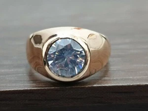 Zircone Rotondo Gemma Anello 925 Argento Sterling Sigillo Uomo Regalo per Lui - Foto 1 di 9