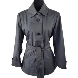 Forecaster of Boston Woman’s Black belted nylon rain coat jacket mid hip size S - Picture 1 of 12