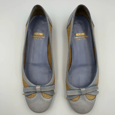 Moschino Cheapandchic Leather Rafia Ballet Flats Blue Beige Size 36 - Image 1 of 4