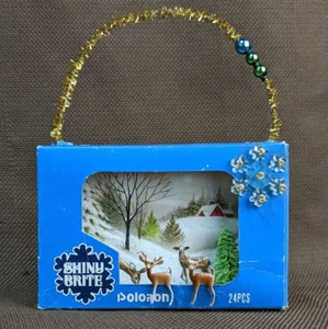 VINTAGE Mini Christmas Ornament Box Diorama Handmade REINDEER Shiny Brite deer - Picture 1 of 10