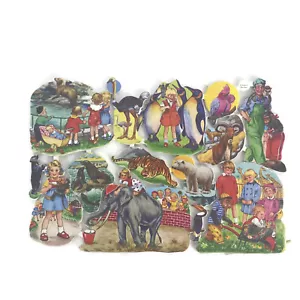 Vintage EAS Germany Die Cut Scraps Ganzbilder Oblaten Kinder Zoo Half Sheet - Bild 1 von 3
