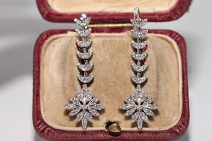 Ohrhänger 18 Karat Gold natürlicher Diamant verziert Blumen - Bild 1 von 13