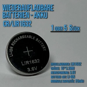 CR1632/LIR1632/DL1632 Akku Li-Ion Rechargeable Knopfzelle Wiederaufladbar 3,6V - Bild 1 von 6
