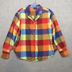 Gap Body M Flannel Pajama Top Colorful Plaid Soft Button-Up Bright Holiday Fun