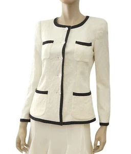 ARMANI COLLEZIONI 2pc SUIT sz 2 Polka Dot Trim Jacket w/ Godot Pleat Crepe Skirt - Picture 1 of 8