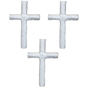 Mini Cross Applique Patch - White Religious Jesus Badge 1" (3-Pack, Iron on) - Picture 1 of 1