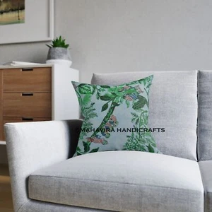 Set of 5 Floral Print Cotton Ethnic Green Sofa Pillow Decorative Cushion cover - Picture 1 of 5