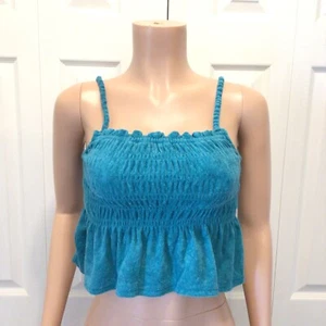 SO Juniors Aqua Blue Terry Cloth Smocked Peplum Tank Top Size Small - Picture 1 of 7