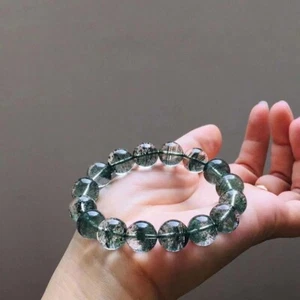Natural Green Phantom Quartz Crystal Round   Beads  Bracelet 12mm - Bild 1 von 6