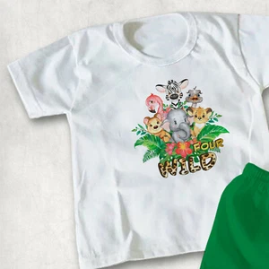 Four Wild Safari Animals Children's Kid's T-shirts T-shirt Top, birthday gift - Picture 1 of 1