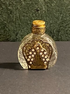 Lovely Vintage Mini Glass Perfume Bottle Filigree & Rhinestone + Dauber - Picture 1 of 7
