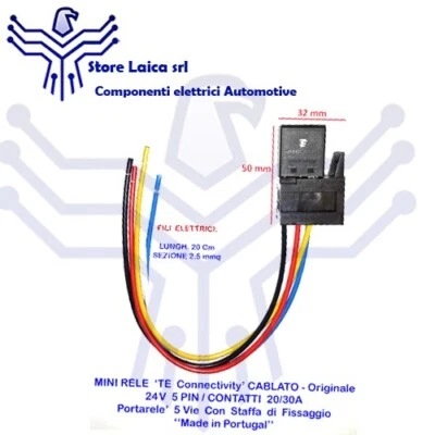 TE CONNECTIVITY RELE RELAY RELAIS MINI MICRO 24V 20A/30A/40A 5 PIN CABLATO PER AUTO MOTO NAUTICA