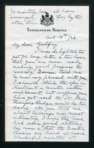 FINE ORIGINAL HAND WRITTEN SIGNED LETTER KING GEORGE V 1926 GODFREY FAUSSETT - Picture 1 of 2