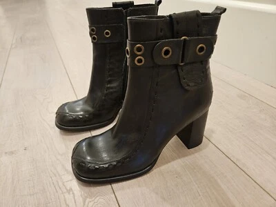 Новый кукольный домик женщин черный молнии кожаные ботинки блок каблук размер 8 - Изображение 1 из 4