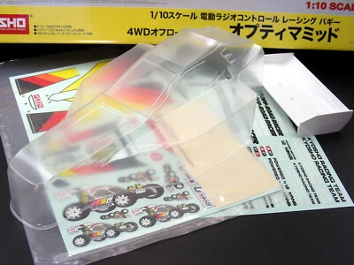 Kyosho 1/10 OPTIMA MID 4WD Clear Body w White Nylon Wing & Decal Sticker Set NEW - Image 1 of 4