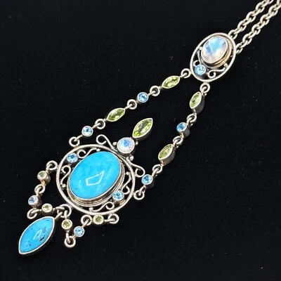 Rare Nicky Butler Sterling Turquoise Moonstone Large Chandelier Pendant Necklace - Image 1 of 4