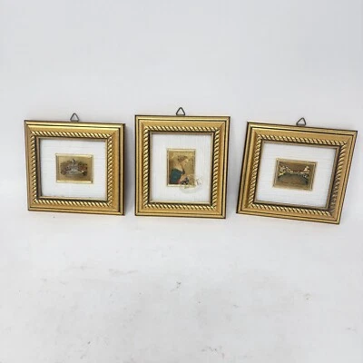 Vintage Lot of 3 Miniature Italian Framed Mini Chromolithographs 23K Gold Leaf - image 1 of 4