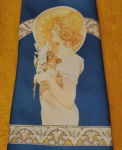 1970s VINTAGE WEMBLEY ~ MENS TIE ~ 1900s ART NOUVEAU GIRL ~ EDWARDIAN ~ 55" - Picture 1 of 3