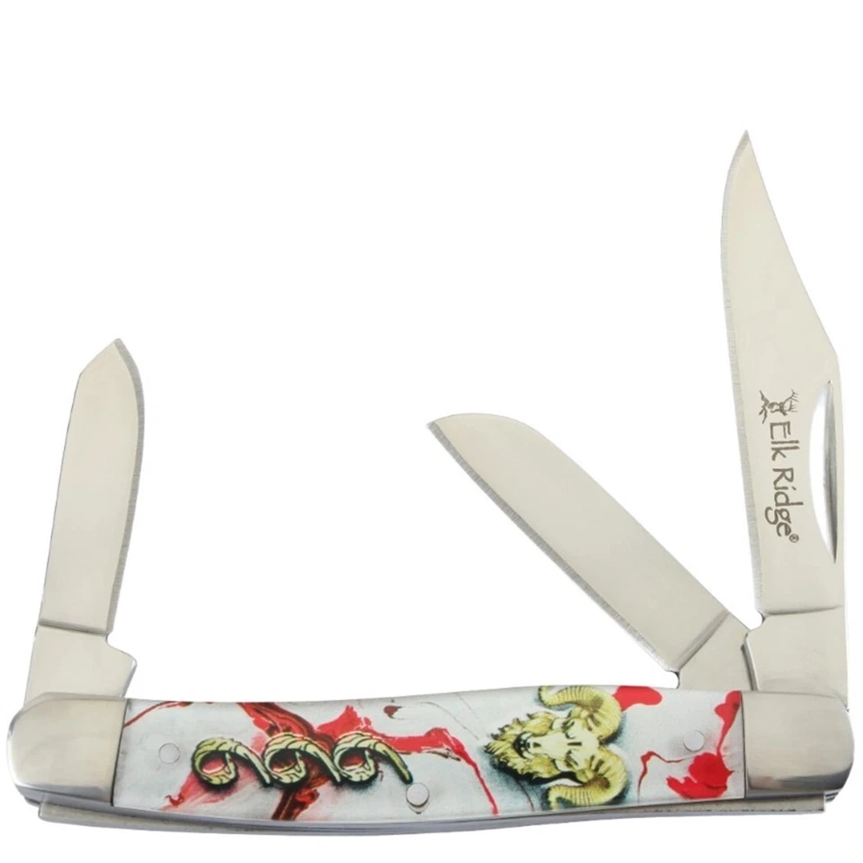 Cuchillo de acero inoxidable plegable blanco y rojo Elk Ridge Gentleman's Stockman 42453RD Foto 1 de 1