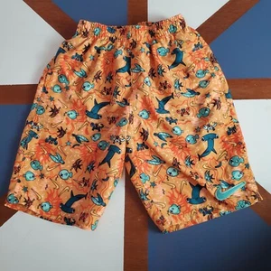 Nike Swim Trunks Boys Large L Orange Blue Sealife Brief liner Drawstring Pullon - Picture 1 of 8