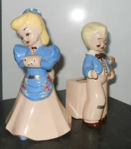 VTG 1947 Set Girl & Boy Figurine Planters Kenny & Dimple by Jee Lee of Hollywood - Picture 1 of 8