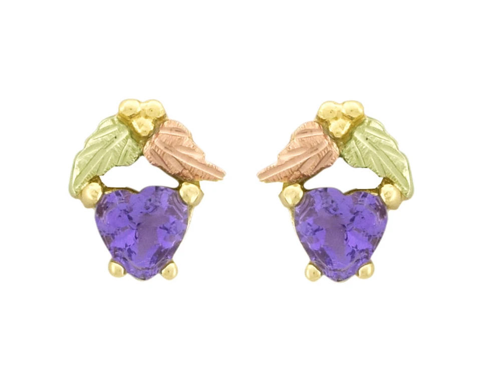 Pendientes Dakota Black Hills Oro Creado en Laboratorio Amatista Circonita cúbica Corazón 10K YG KE 084AM Foto 1 de 1