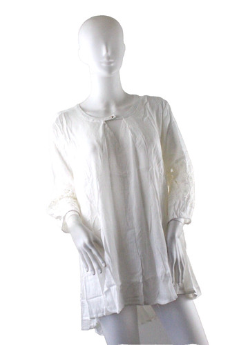 OFF WHITE Tunica top da donna bianca Jodifl taglia S pizzo manica a 3 4 nuova con etichette